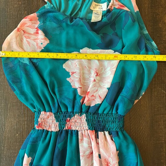 Sweet Storm Teal Floral Halter Romper Size Large - Picture 2 of 4